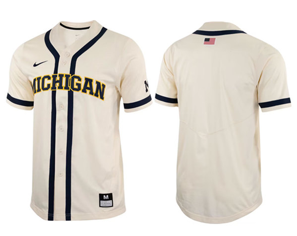 Men's Michigan Wolverines Blank Cream Stitched Baseball Jersey